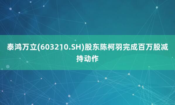 泰鸿万立(603210.SH)股东陈柯羽完成百万股减持动作