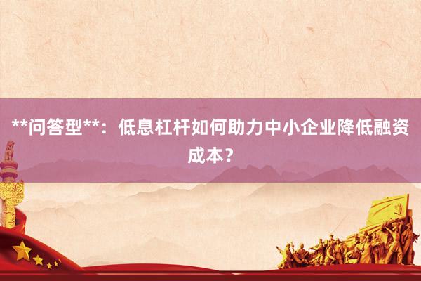 **问答型**：低息杠杆如何助力中小企业降低融资成本？