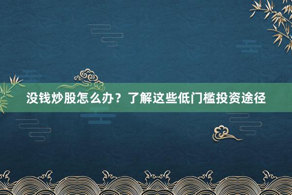 没钱炒股怎么办？了解这些低门槛投资途径