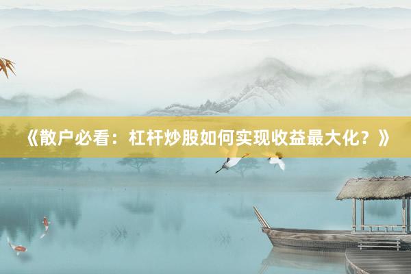 《散户必看：杠杆炒股如何实现收益最大化？》