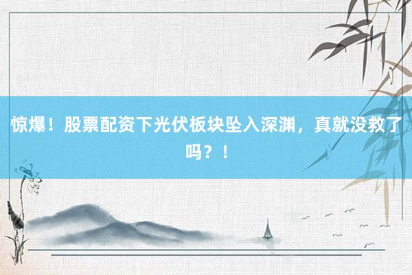 惊爆！股票配资下光伏板块坠入深渊，真就没救了吗？！